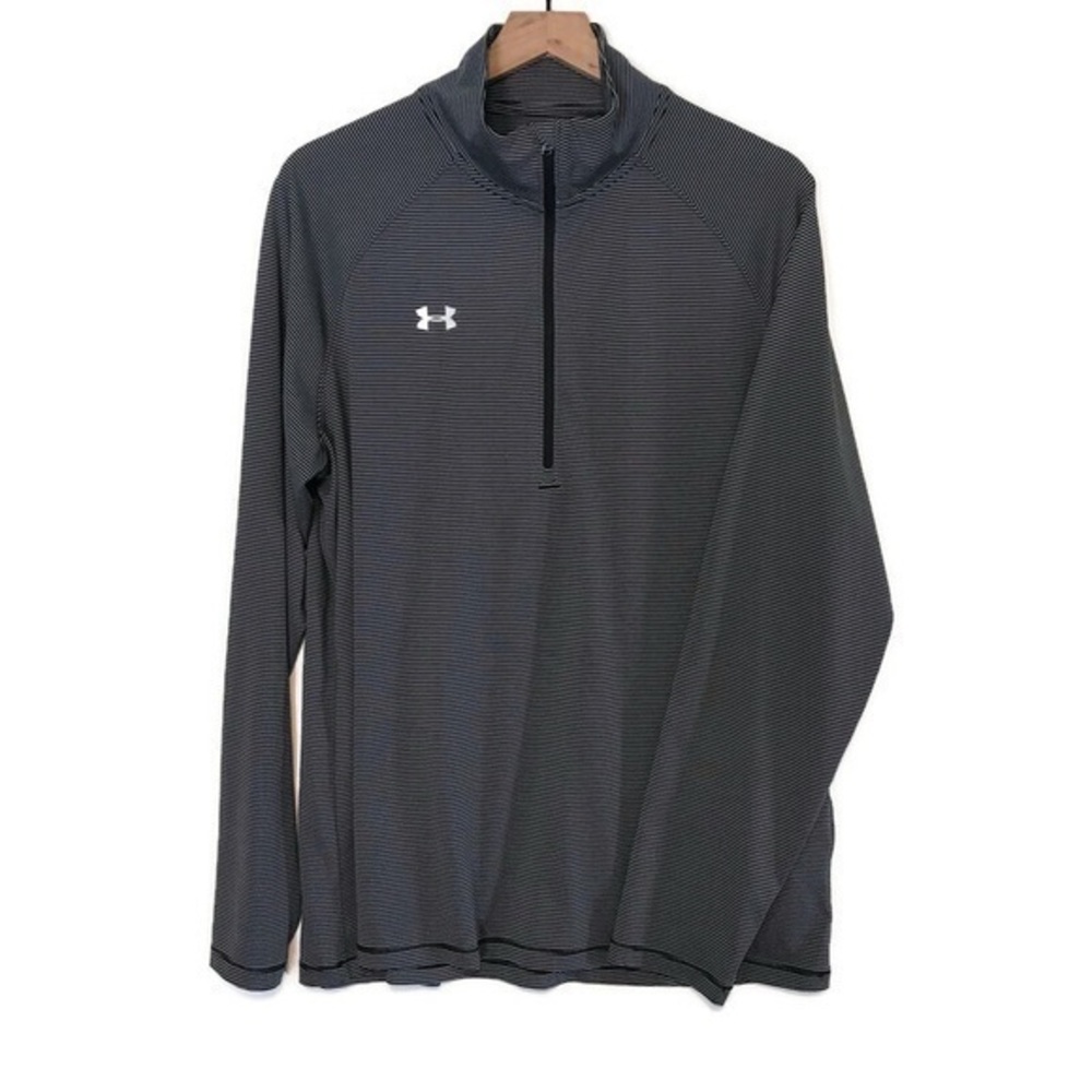 Under Armour Black Gray Stripe Tech Mock Neck Half Zip long Sleeve Pullover 2XL